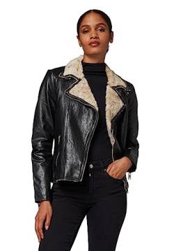 Lederjacke Damen Hailie Biker Style - Premium Lamm Fellfütterung (M, Schwarz) von Lederjacke