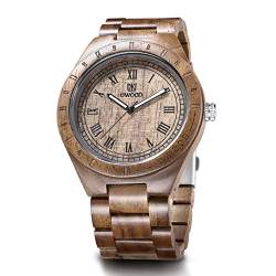 LeeEv Herren Armbanduhr aus Holz leicht, einzigartig Uwood Serie handgefertigt Sandelholz analog Quarz Vintage Stil römische Zahlen natürliche Holz Armbanduhr von LeeEv