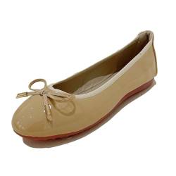 Legou Damen Freizeitschuhe Weiche Sohle Casual Flats Bowknot Damenschuhe, Aprikosen-Lackleder, 39.5 EU von Legou