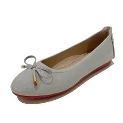 Legou Damen Freizeitschuhe Weiche Sohle Casual Flats Bowknot Damenschuhe, Graues Lackleder, 38.5 EU von Legou