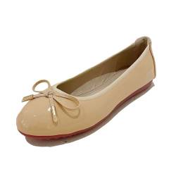 Legou Damen Freizeitschuhe Weiche Sohle Casual Flats Bowknot Damenschuhe, Khaki-Lackleder, 40 EU von Legou