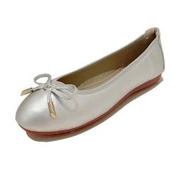 Legou Damen Freizeitschuhe Weiche Sohle Casual Flats Bowknot Damenschuhe, Silberfarbene Mikrofaser-Haut, 37 EU von Legou