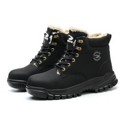 Legou Herren Sicherheitsschuhe Schlagfest Durchtrittsichere Stiefel High-Top Stahlkappe Arbeitsschuhe Wasserdicht Atmungsaktiv Leicht Winterschuhe, Schwarz , 39 EU von Legou