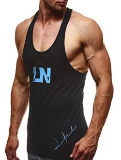 Leif Nelson Gym Herren Stringer T-Shirt Sport Fitness ohne Ärmel Männer Bodybuilder Trainingsshirt Top ärmellos Sportshirt - Bekleidung Bodybuilding Training LN6205N Schwarz-Hellblau XX-Large von Leif Nelson