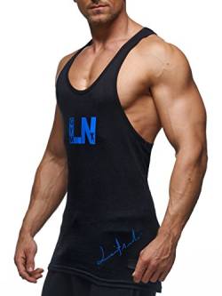 Leif Nelson Gym Herren Stringer T-Shirt für Sport Fitness ohne Ärmel Männer Bodybuilder Trainingsshirt Top ärmellos Sportshirt - Bekleidung für Bodybuilding Training LN6205N Schwarz-Blau X-Large von Leif Nelson