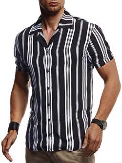 Leif Nelson Herren Hemd Kurzarm Oversize Kentkragen Stylisches Männer Hawaiihemd Stretch Kurzarmhemd Jungen Basic Shirt Freizeit Urlaub Sommerhemd Freizeithemd LN3695 Schwarz-Weiß Large von Leif Nelson