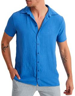 Leif Nelson Herren Hemd Kurzarm Sommer Freizeithemd Leinen Hemd Optik T-Shirt Männer Leinenhemd Kurzarmhemd Jungen Basic Shirt Freizeit Sweater Sommerhemd LN3861 Blau Größe L von Leif Nelson