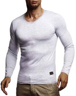 Leif Nelson Herren Langarmshirt Basic Pullover V-Ausschnitt Slim Fit Baumwolle Männer Pulli dünner Sweatshirt V-Kragen Shirt Langarm Longsleeve V-Neck LNWI2N Grau Large von Leif Nelson