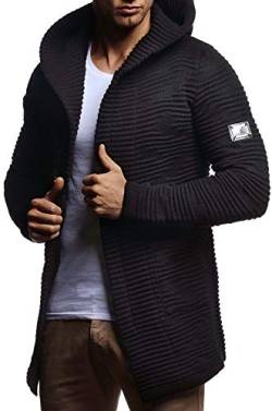 Leif Nelson Herren Strickjacke lang mit Kapuze & Reißverschluss (Schwarz, Größe XXL) - Strick Sweatjacke Männer Cardigan für Winter von Leif Nelson