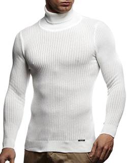 Leif Nelson Rollkragenpullover Herren Weiß L Strickpullover - Cooler Männer Pullover Rollkragen - Dünner Männer Strick Pullover Winter & Sommer von Leif Nelson