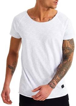 Leif Nelson T-Shirt Herren Sommer tiefer Rundhals-Ausschnitt (Weiß, Größe M), Regular Fit Herren-T-Shirt 100% Baumwolle, Casual Basic Männer T-Shirt Kurzarm von Leif Nelson