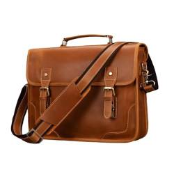 Lejdi 15 Zoll Umhängetaschen Handtaschen Herren Aktentaschen Messenger Bags Echtes Leder Umhängetaschen Laptoptaschen(Brown-1) von Lejdi