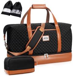 Lekebobor Weekender Tasche für Frauen Übernachtungstasche mit Schuhtaschen & Schuhfach & Kulturbeutel, schwarz, 50L von Lekebobor