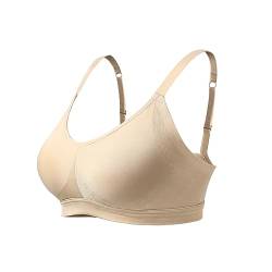 Lemef Damen BH Ohne Bügel Bügelloser Unterarmglättung T-Shirt BH Bustier Gepolstert Wohlfühl-BH, Beige, M von Lemef