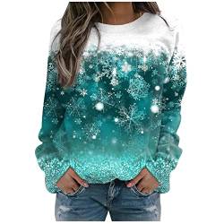 Lemoiitea Weihnachten Basic Print Sweatshirts für Frauen Mode Rundhals Langarm Tops Schneeflocke Gedruckt Pullover Bluse Casual Printing Sweatshirts Damen Herbst Winter Tops, grün, 54 von Lemoiitea