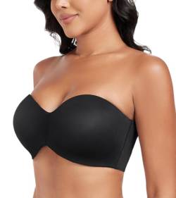 Lemorosy Damen Trägerloser BH V-Ausschnitt Bügel Push Up Minimizer BH Abnehmbare Träger T-Shirt-BH(Schwarz,80B) von Lemorosy