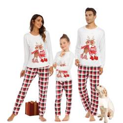 Lenugeo Weihnachts Matching Pyjamas 2er Set, Familie Couple Partner Paare Weihnachten Schlafanzug, Christmas Homewear Rentier Weihnachtspyjama Weihnachtsoutfit | Für Kinder, Weiß (A) von Lenugeo