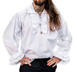 Leonardo Carbone® Piratenhemd Vampirhemd Dracula mit Rüschen - Mittelalter Kleidung, Mittelalter Hemd Herren, LARP-Kleidung, Festival Outfit, Piratenkostüm, Freizeithemden - 100% Baumwolle Weiß 2XL von Leonardo Carbone