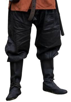 Leonardo Carbone® Wikinger Leinenhose Herren Wodan - Herren Hosen, Leichte Sommerhose Herren, Festival Outfit, Wikinger, Mittelalter Kleidung, LARP, Cosplay, Freizeithose - 100% Leinen Schwarz M von Leonardo Carbone