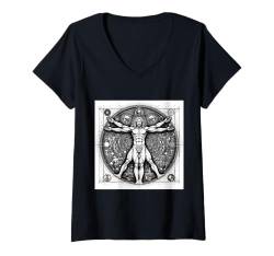 Damen Vitruvianischer Mensch T-Shirt mit V-Ausschnitt von Leonardo Da Vinci