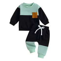 Baby Jungen Sportanzug Langarm O-Ausschnitt Patchwork Sweatshirt+Elastischer Taille Hosen Kontrastfarbe Trainingsanzug Jogging Outfit Tracksuit Casual Sport Outfits Baby Jungen Weiche Alltagsset von Lerrita