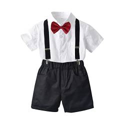 Lerrita Baby Jungen Sommer Tauf Anzugsset 3 Teiliger Anzug Kurzarm T-Shirt+Krawatte+Kurze Hosenträgerhose Jungen Hochzeitsset Festanzug Gentleman Bekleidungsset Schwarz/Weiß, Gr. 80(12-18 Monate) von Lerrita