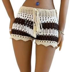 Lerrita Damen Sommer Strick Shorts Bunte Ausgehöhlte Kurze Hose Einfarbige Häkel Strick Badeshorts Elastische Taille Kordelzug Kurzehose Gehäkelte Boho Hohlstrick Strand Bikini Cover Up Casual Shorts von Lerrita