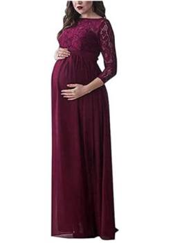 Lerrita Damen Umstandskleid Schwangerschaft Spitzen Kleid in Übergröße Langarm Maxi Photografie kleid Umstandsmode Einfarfiges Lockeres Mutterschaft Kleid Schwangere Elegantes Fotoshooting Kleidung von Lerrita