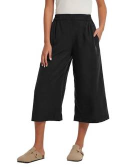 Les umes Damen Palazzo Hose Weite Hose Sommer Hohe Taille Culotte Hose Locker Sommerhose mit Tasche Freizeithose Damen elegant Schwarz M von Les umes