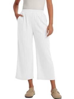 Les umes Hosen Damen elegant Weite Hose Damen mit Taschen Sommer Capri Hose gestreifte Leinenhose Damen bequem Große Größen Weiß L von Les umes