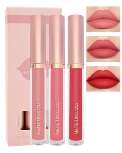 Matte Flüssig-Lippenstift-Set-3Pcs Nude Pink Ruby Rot Velvet Hochpigmentiert Lip Tint Stain, Langanhaltend 24H Wasserfester Antihaftbeschichtung Lipgloss, Lippen Make-up-set Für Frauen Mädchen-SetB von Lestpola