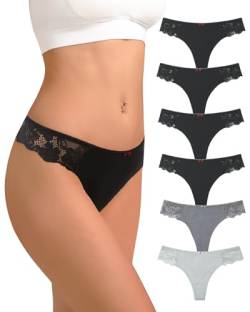 Levao 3/6er String Damen Baumwolle Tanga Unterwäsche Frauen Sexy Set Spitze Unterhosen Damen Bikini Mehrpack von Levao