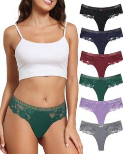 Levao 6er Pack String Tanga Damen Baumwolle Unterwäsche Frauen Sexy Set Unterhosen Damen Spitze Bikini Slips Womens Thongs Multipack S-XL von Levao