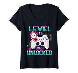 Damen 4. Klasse freigeschaltetes Videospiel Back To School Boys T-Shirt mit V-Ausschnitt von Level Unlocked Video Game Back To School Outfit