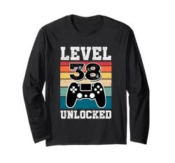 Level 38 freigeschaltet 38-jährige Gamer 38th Birthday Gaming Langarmshirt von Level Unlocked Vintage Retro Gamers Birthday Gifts