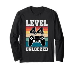 Level 44 freigeschaltet 44jährige Gamer 44th Birthday Gaming Langarmshirt von Level Unlocked Vintage Retro Gamers Birthday Gifts