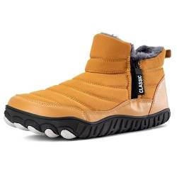 Lewhosy Schneestiefel Damen Herren Wasserdichte Winterstiefel für Männer Pelz Gefüttert Warme Ankle Boots Reißverschluss Verschluss Slip auf Outdoor Bequeme Wanderschuhe Gelb-45 von Lewhosy