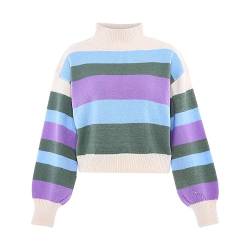 Libbi Damen Bunt gestreifter Pullover mit Stehkragen Polyester Mehrfarbig Streifen Größe M/L von Libbi