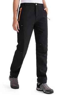 Libin Damen Wanderhose Thermohose Gefüttert Winter Outdoorhose Warme Softshellhose Wasserdicht Winddicht Skihose Trekkinghose, Schwarz M von Libin