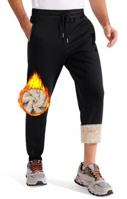 Libin Dicke Warme Jogginghose Herren Winter Sherpa Fleece Gefütterte Trainingshose Thermo Breite Sporthose Herren Lang Sweatpants mit Reißverschluss Taschen Schwarz 3XL von Libin