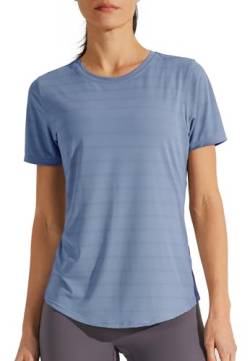 Libin Sportshirt Damen Kurzärm, Leichtes Atmungsaktiv Sport Shirts for Damen, Workout, Fitnessstudio, Laufen Tops, Quck Dry Rundhalsausschnitt Yoga-Shirts Locker, Blau, XX-Large von Libin