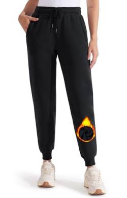 Libin Warme Jogginghose Damen Gefütterte Thermo Sporthose Winter Trainingshose Sweatpants Laufhose Yoga Hosen mit Reißverschluss Taschen Schwarz S von Libin