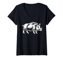 Damen Biest kleine Wildschweine Tiere süßes, Wildschwein T-Shirt mit V-Ausschnitt von Liebe Tiere Wildschweine Lustiges Wildschwein