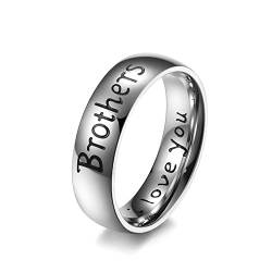 Lieson Ehering Damen Herren Edelstahl, Poliert 6MM mit Gravur I love you Brothers Verlobungsringe Freundschaftsringe Hochzeitsringe Partnerringe für Herren Damen Silber Gr.65 (20.7) von Lieson