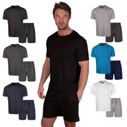 Light & Shade Herren Crew Neck Top and Short Bottoms Pyjama-Set, Schwarz, XXL von Light & Shade