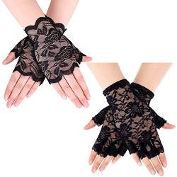 Liitata 2 Paar Kurze Spitze Handschuhe Blumen Fingerlose Handschuhe Spitze Halbfinger Handschuhe Retro Opera Party Handschuhe für Hochzeit Halloween Maskerade Karneval Thema Party - Schwarz Stil 3 von Liitata