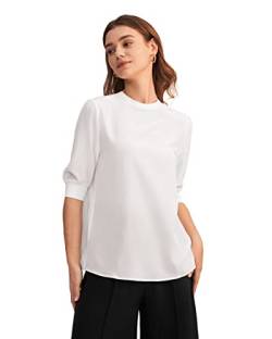 LilySilk Damen 18 Momme Reine Seidenshirt Damenbluse Klassische Bluse mit halbem Ärmel Damenmode Kurzarmbluse(Papyrusweiß,M) von LilySilk