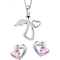 Limana Schmuckset Kinder Mädchen Set 925 Silber Engel Herz Halskette mit Ohrringe, Ohrstecker mit Kette Kinderschmuck Echtschmuck rosa Schutzengel von Limana