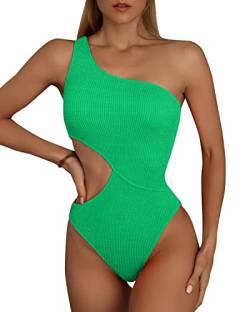 Limeeke Damen Cutout Einteiler Badeanzug One Shoulder Bademode Gerippte Monokini Badeanzüge, 01- Grün, Small von Limeeke