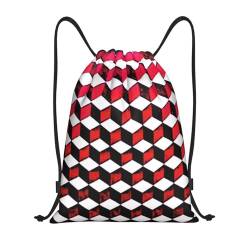 Limpac Turnrucksack mit Kordelzug, 3D-Motiv, Rot, kariert, für Fitness, Reisen, Strand, Sport, Aufbewahrung für Männer und Frauen, Schwarz , S von Limpac